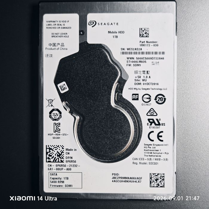 Dysk twardy 2,5 całą Hdd 6GB, s  1 TB.