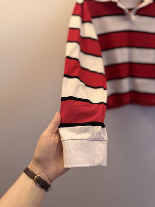 Terranova Polo Longsleeve w Paski Bawełna L 40 Czerwona Biała Crop Polo Stan Idealny