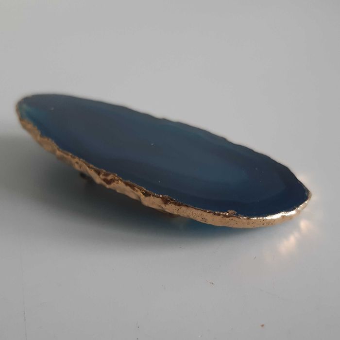 Alfinete de Lapela Peito Ágata Azul borda Folheada a Ouro