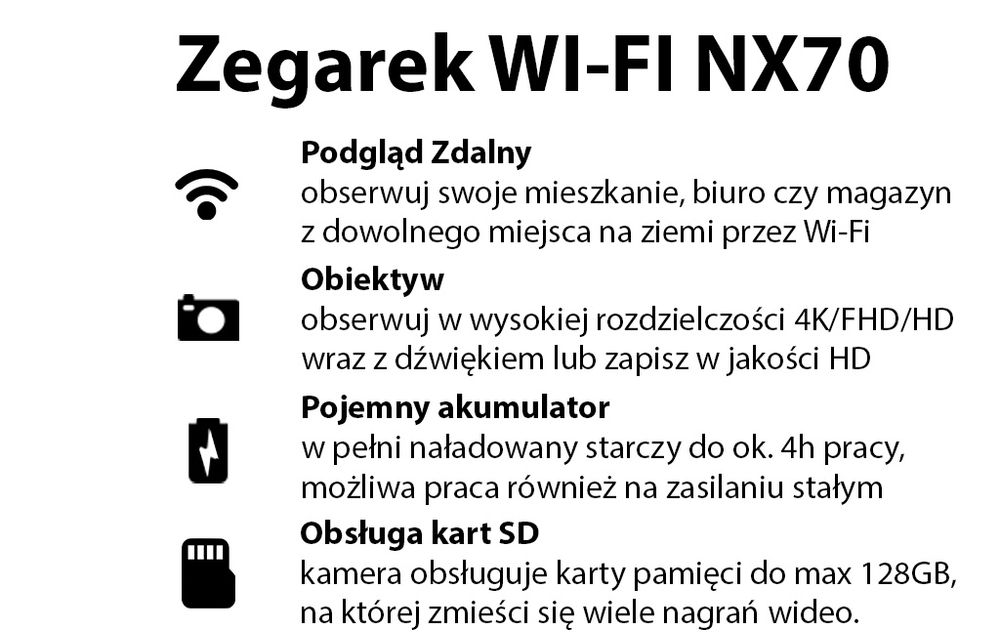 Zegarek budzik kamera WIFI/ANDROID/iOS