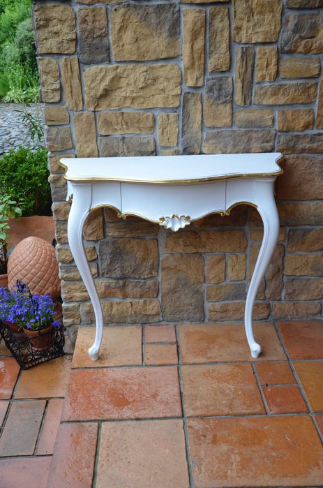 Konsola stylowa biała złota ludwik