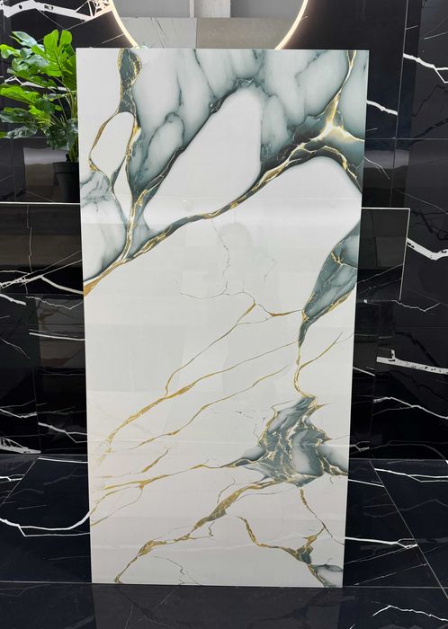 Gres polerowany 120x60 ZŁOTE REFLEKSY marmur Ice Blue WYSOKI POŁYSK