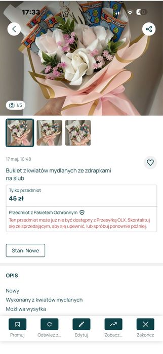 Bukiet na slub z kwiatow mydlanych