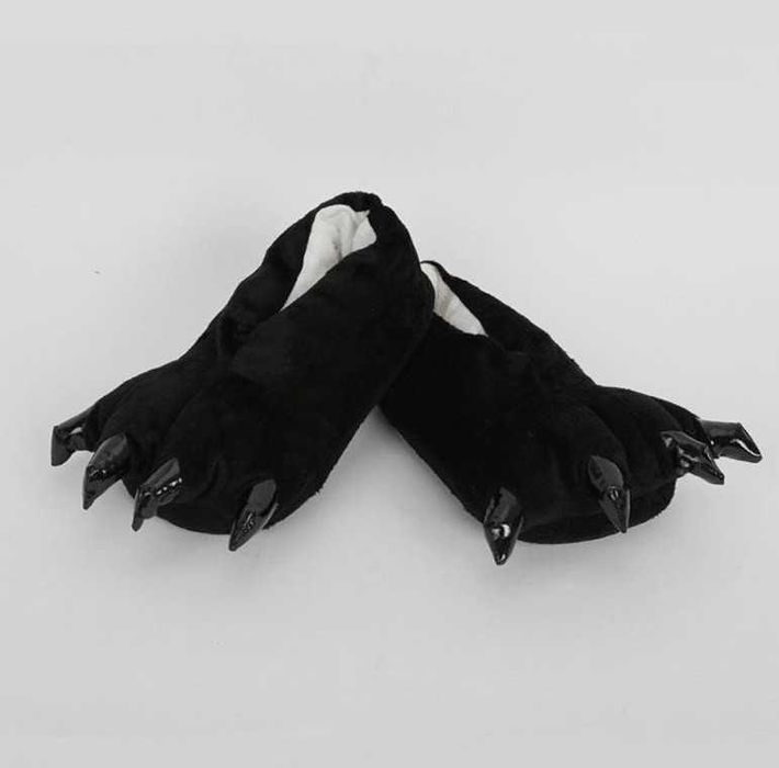 Домашние тапочки лапы кигуруми черные мягкие с когтями