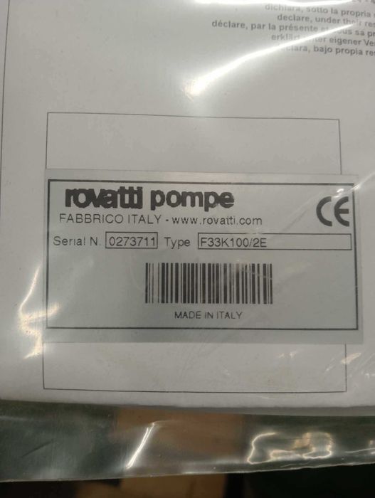 Pompa ROVATTI duża wydajność do deszczowni/motopompy