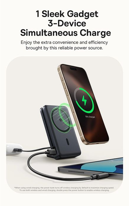 Baseus 45W Повербанк зі швидкою зарядкою бездротова зарядка Qi2