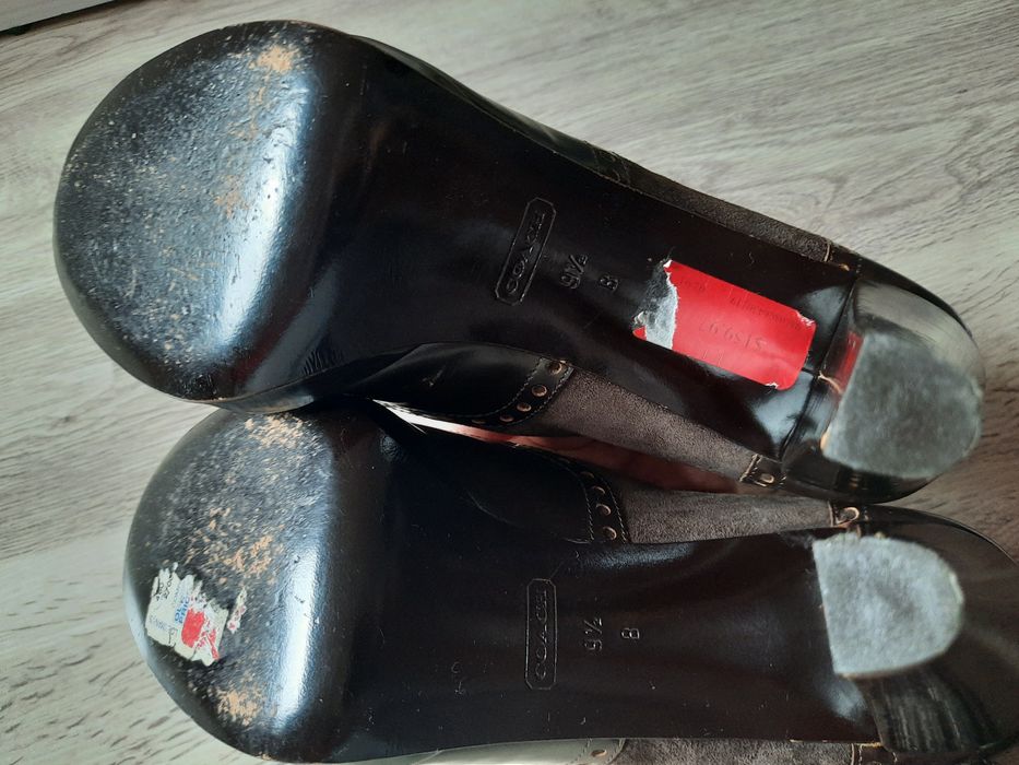 COACH brązowe pantofle szpilki open toe platforma r 41