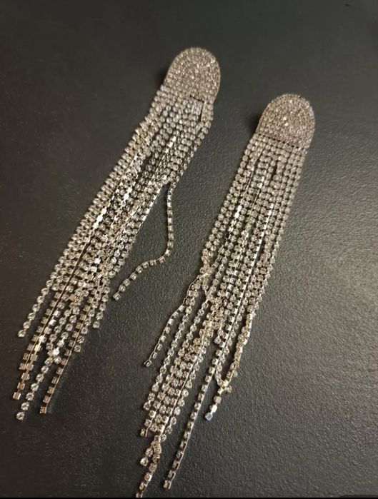 Розкішні сережки китиці із стразів довгі 17 см