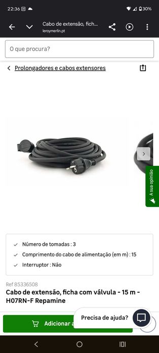 Vendo extensão de cabo para carregamento de veículo elétrico