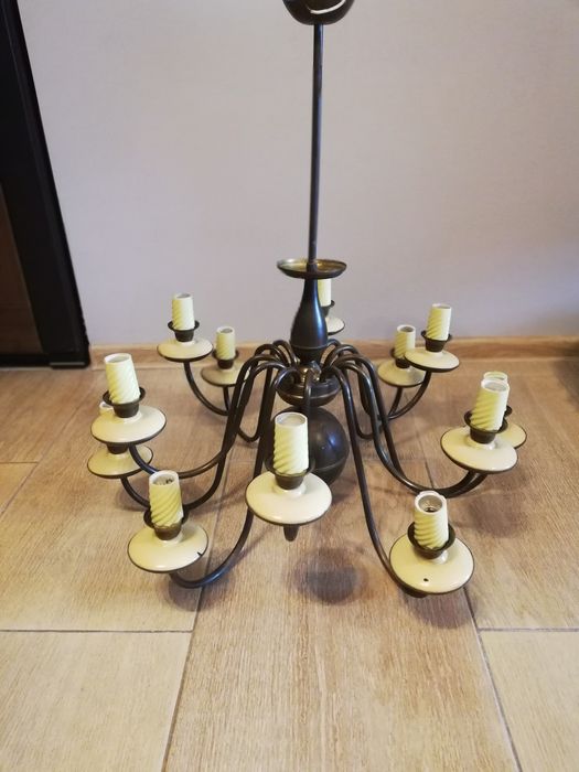 Żyrandol mosiężny typu świecznik lat 70-80