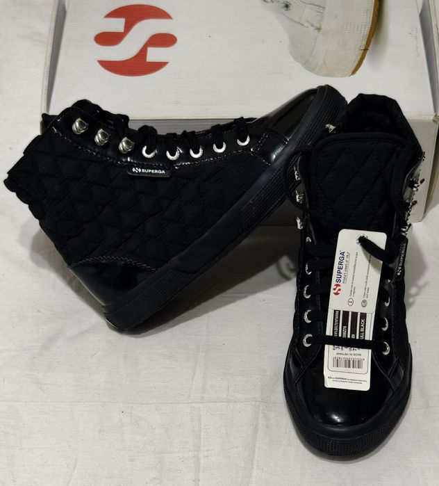 Superga 2260 Quilted Black высокие кеды (Италия) 38рр 24.6см
