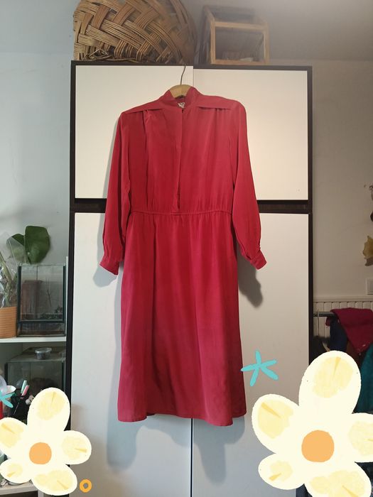 Vintage 100% jedwab sukienka midi kolor maku old money silk M