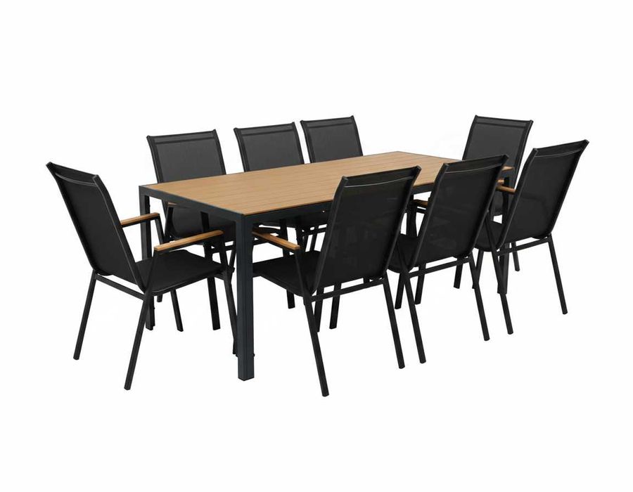 DUŻY Zestaw Mebli Ogrodowych 8 Osób Aluminiowy Stół 190cm + 8 Krzeseł