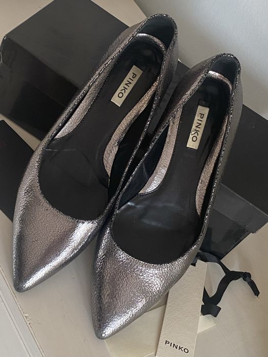 Pinko oryginalne Baleriny skóra  Grey metalik