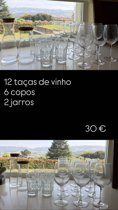 Conjunto loiça, pratos, copos, taças, panelas