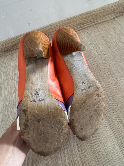 Pomaranczowe buty 37 na obcasie szpilki sandalki