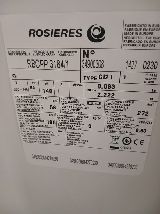 Холодильник Rosieres для встраиваемой мебели.