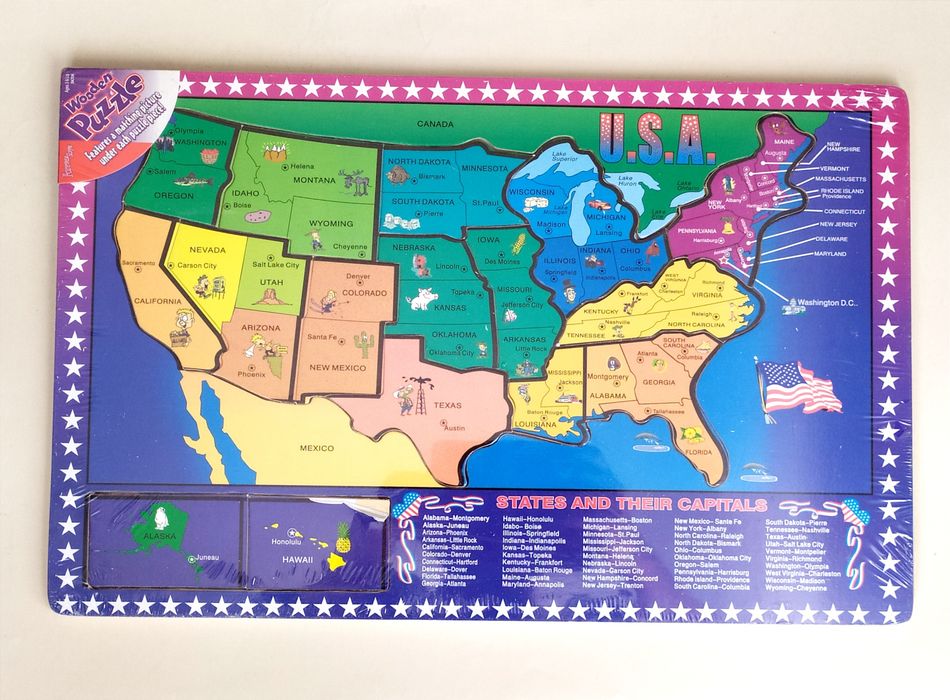 ПАЗЛЫ КАРТА США Детский пазлы развивающий американская карта puzzle