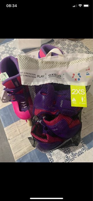 Patins criança e proteções para joelhos, cotovelos e mãos