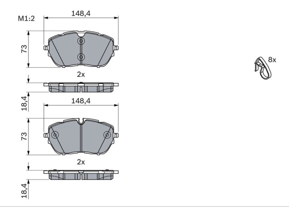BOSCH Pastilhas de travão Eixo dianteiro | com chapa anti-ruído | Espessura: 18,1mm | Altura: 72,6mm | Largura: 148,1mm