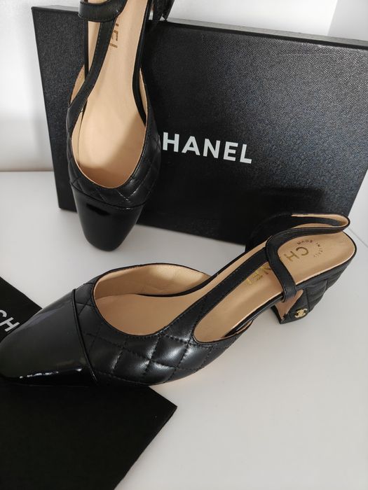 Chanel slingback czółenka CC skóra jagnięca pikowane r.40