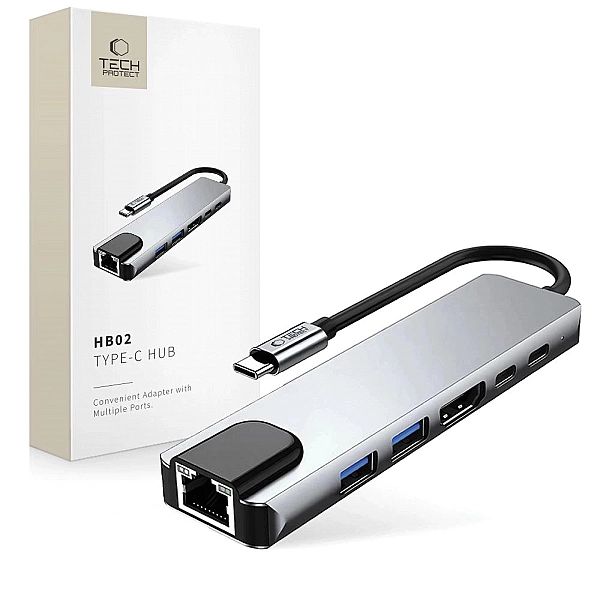 Adapter Tech-Protect HB02 HUB Adapter 6w1 USB-C + USB2.0 + USB3.0 + HD