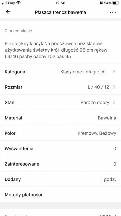 Plaszcz trencz bawełna