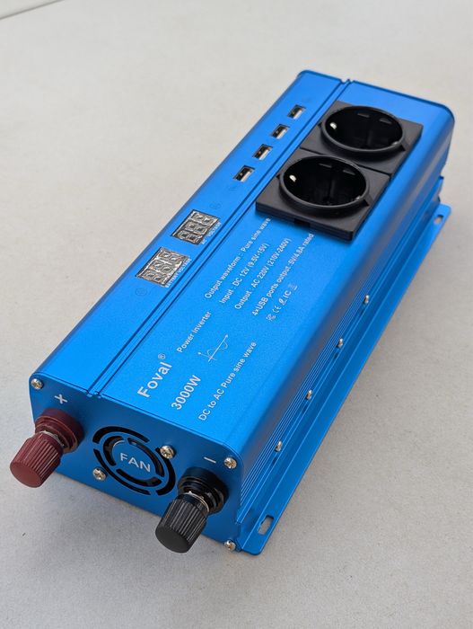 Інвертор Foval 3000W 12V чистий синус (чиста синусоїда) 2 розетки