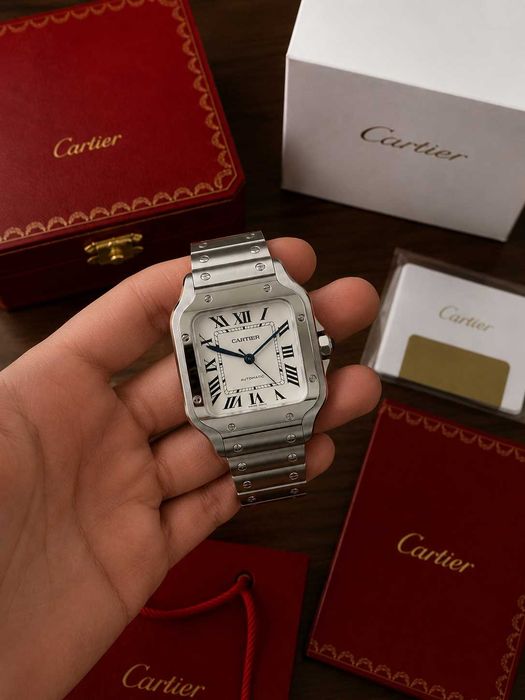 Мужские премиум часы Cartier Santos White Механика