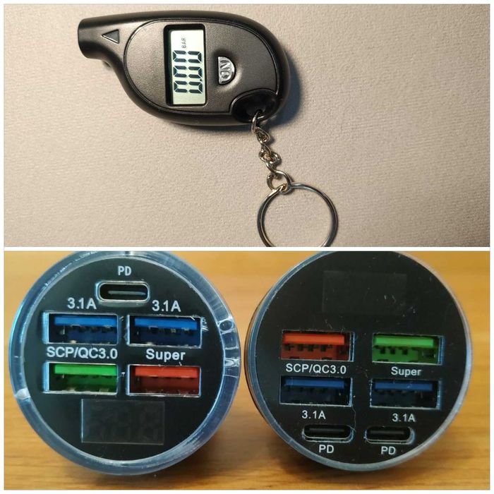 Манометр давления в шинах, зарядка  в прикуриватель без/с вольтметром