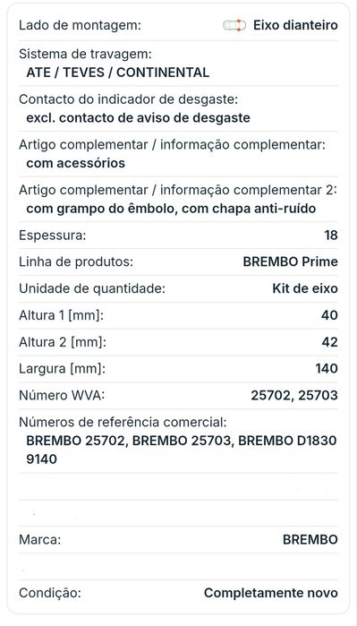 Calços Brembo Prime