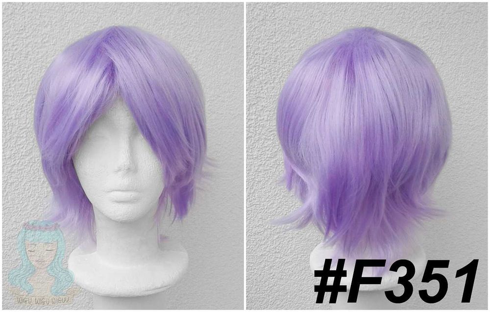Krótka jasna fioletowa wrzosowa męska peruka z grzywką cosplay wig jasny fiolet fioletowy na konwent halloween zabawę karnawał imprezę przebranie