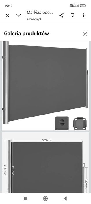 Markizy boczne różne rozmiary