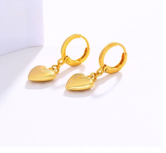 Kolczyki Ze Stali Chirurgicznej Złote Wiszące Serduszka Elegancki