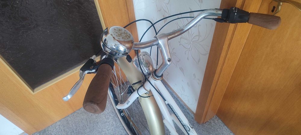 Rower miejski damski retro z koszykiem i przerzutkami