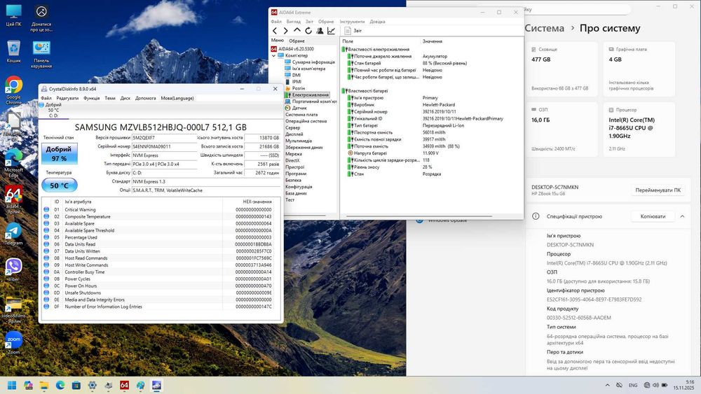 Ноутбук HP Zbook 15u G6 IPS i7-8665U 16GB DDR4 512GB SSD AMD WX3200 4G
