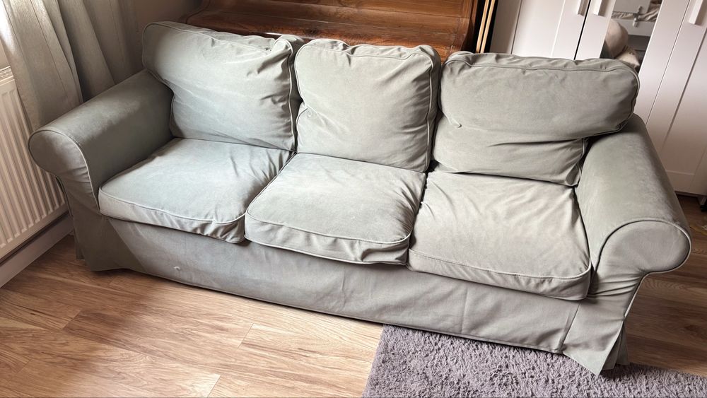 Sofa ektorp 3 osobowa nierozkładana 2 pokrowca szary i oliwkowy