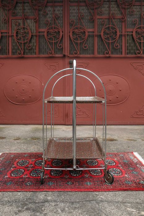 chromowany składany barek w kwiatowy wzór lata 70.