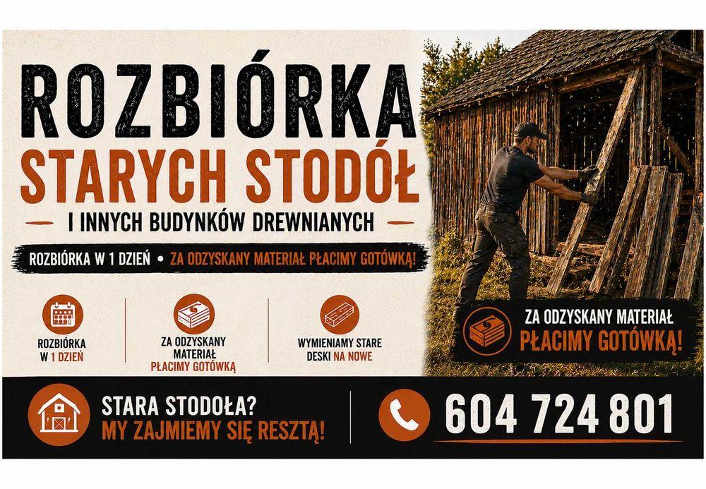 Skup starych desek, stodoła, rozbiórka, stare drewno