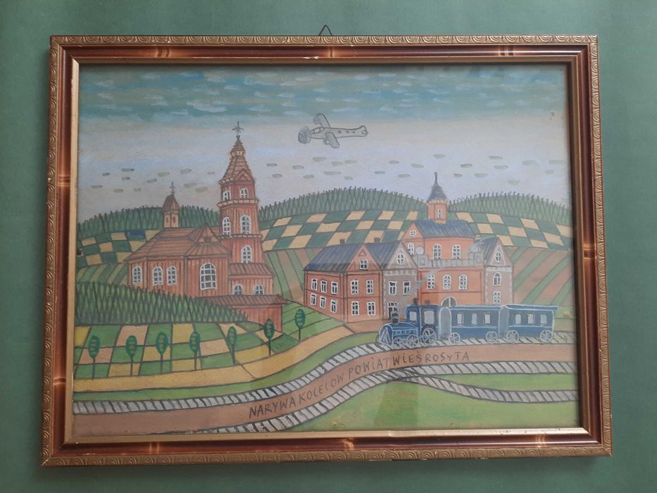 Kolekcja 4 obrazów z pieczęciami  - pamiątka z Krynicy Nikifor artysta