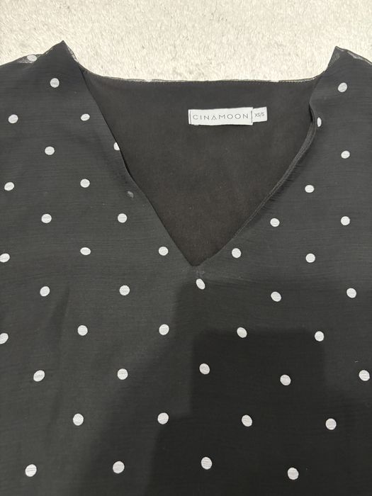 Czarny top w kropki groszki biale cinamoon xs/s