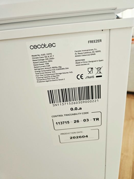 Congelador ou refrigerador horizontal de 143L - Cecotec