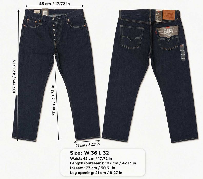 Мужские джинсы Levi's 501 Original — Новые — 100% Хлопок — W36 L32