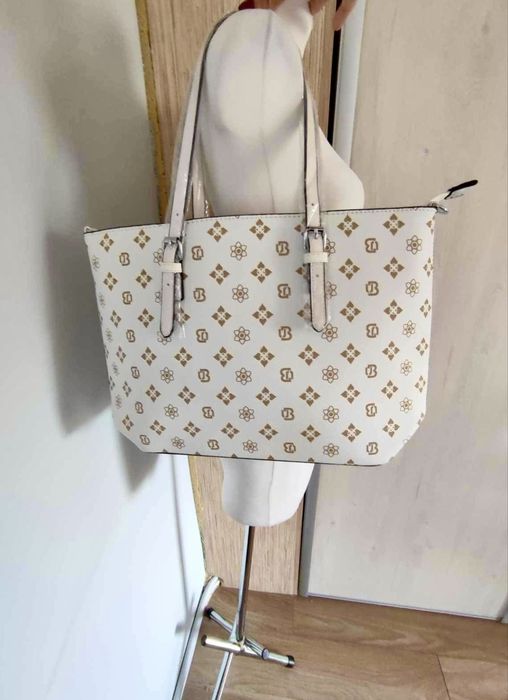 Torba shopper  biała eko skóra złoty wzór nowa