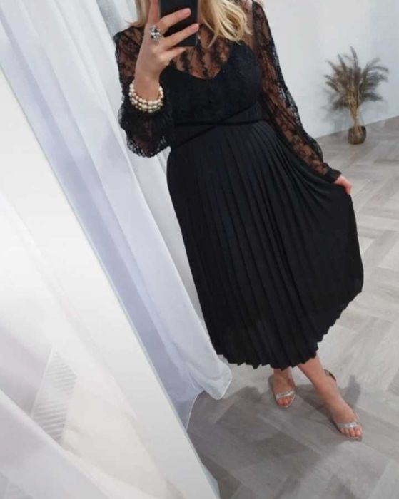 Zara czarna elegancka seksowna sukienka MIDI na sylwestra wesele