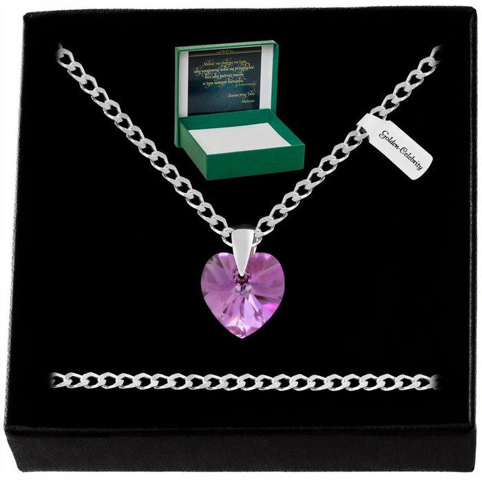 Srebrny Łańcuszek Serduszko Swarovski 925 Naszyjnik Zawieszka Dla Mamy