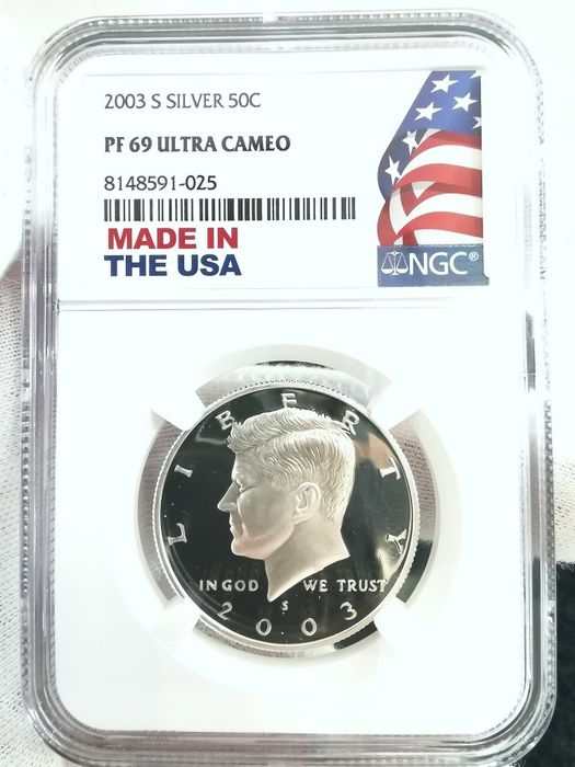 США Пів долара 2003р. Кеннеді. СРІБЛО. СЛАБ NGS PF69 ULTRA CAMEO