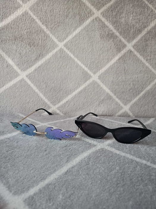 Okulary fioletowe ognie, czarne wąskie, zestaw