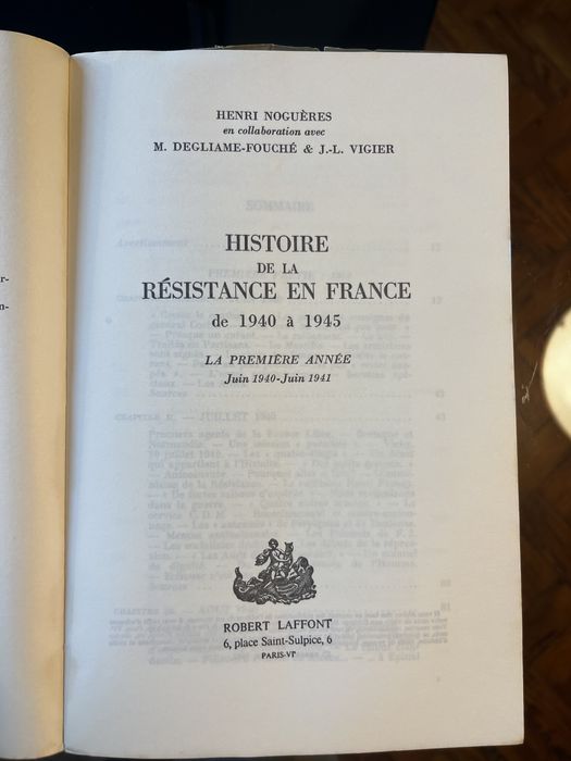 Livro Henri Noguères “Histoire de la resistance en France”