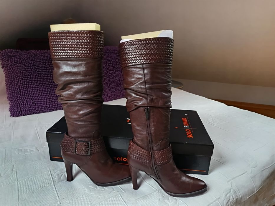 Kozaki SoloFemme marszczona cholewka na szpilce skóra naturalna